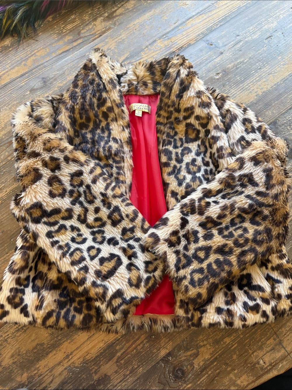Vera wang girl faux leopard coat